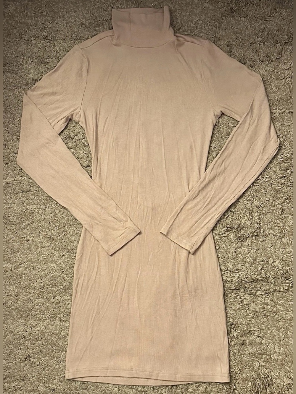Forever 21 Women’s M Beige Open-Back Stretch Knit L/S Bodycon Mini Dress NWT